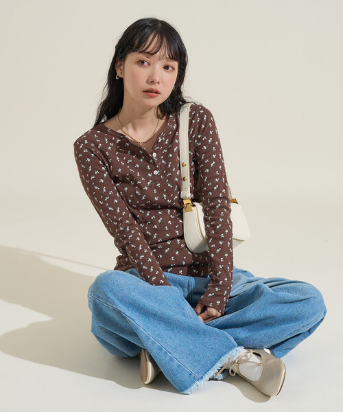 tシャツ 花柄針抜き フライスヘンリー長袖トップス レディース | FREAK'S STORE | 05