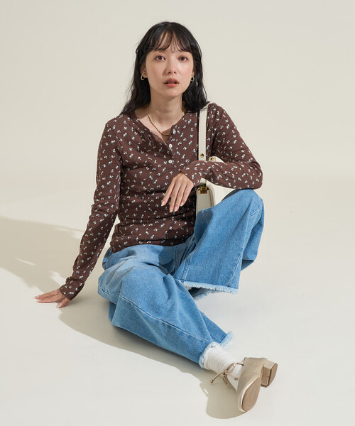 tシャツ 花柄針抜き フライスヘンリー長袖トップス レディース | FREAK'S STORE | 06