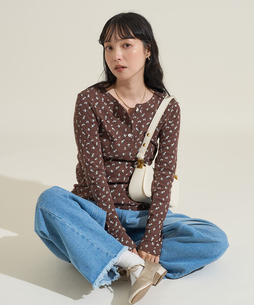tシャツ 花柄針抜き フライスヘンリー長袖トップス レディース | FREAK'S STORE | 07