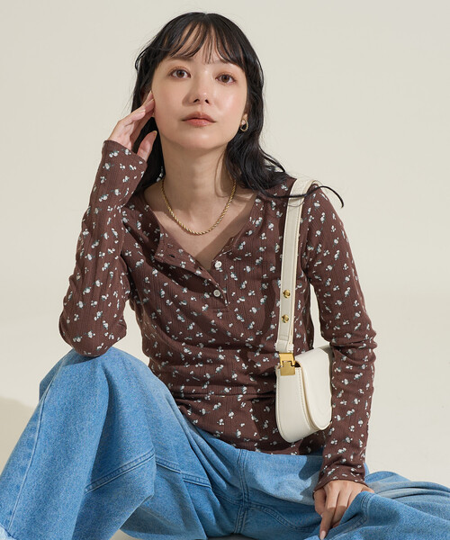 tシャツ 花柄針抜き フライスヘンリー長袖トップス レディース | FREAK'S STORE | 09