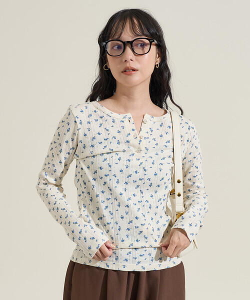 tシャツ 花柄針抜き フライスヘンリー長袖トップス レディース | FREAK'S STORE | 14