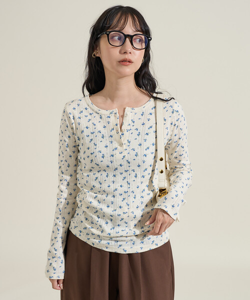 tシャツ 花柄針抜き フライスヘンリー長袖トップス レディース | FREAK'S STORE | 15
