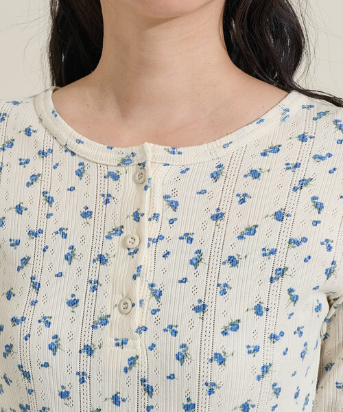 tシャツ 花柄針抜き フライスヘンリー長袖トップス レディース | FREAK'S STORE | 20