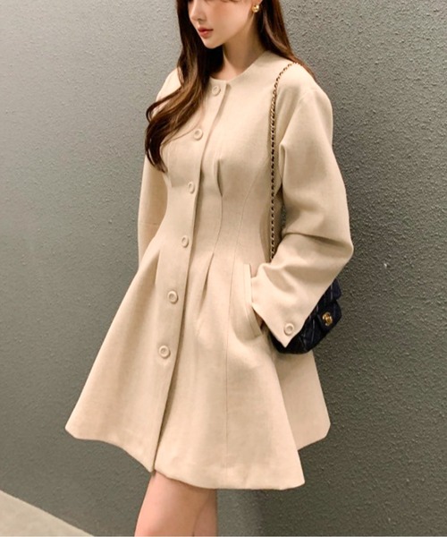 JUSGLITTY ノーカラーAラインコート 新品タグ付きJUSGLITTY(ジャスグリッティー ) ノーカラーAラインコート