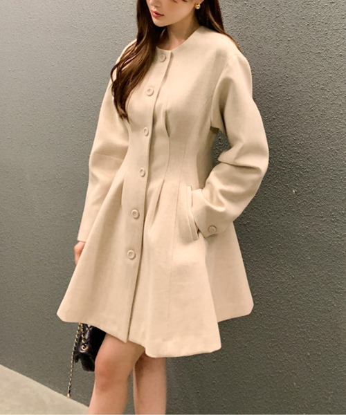 ノーカラーコート コート サイドダーツAラインコート レディース