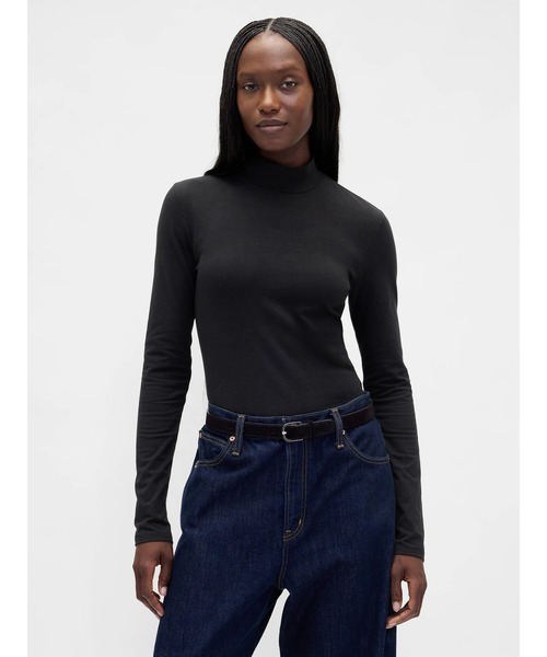 新品 23区【WOMEN】クラブジャガード柄 モックネックシャツ ネイビー M GAP（ギャップ） tシャツ クローズニット ジャージー モックネックT