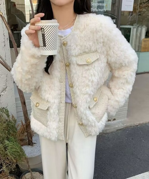 SEU ブルゾン アウター エコファージャケット/コート ボア ファー