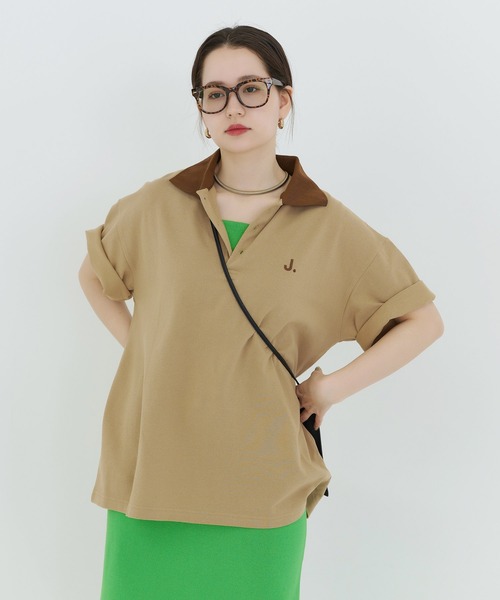 「TINA:JOJUN」 半袖ポロシャツ M ベージュ レディース_画像3