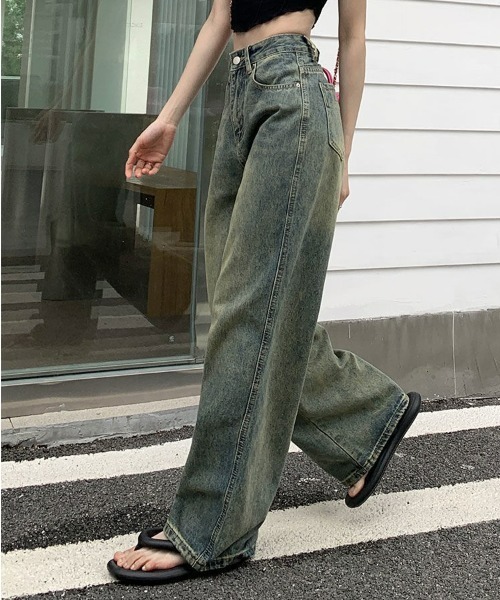 ジーンズ デニム デニムパンツ ハイウェストワイドレッグデニム