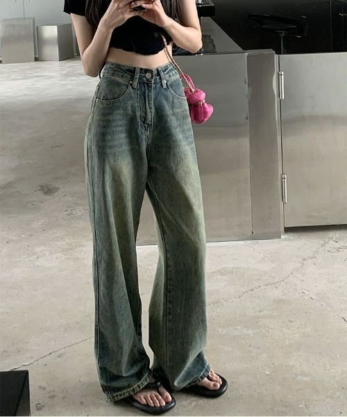 ジーンズ デニム デニムパンツ ハイウェストワイドレッグデニム