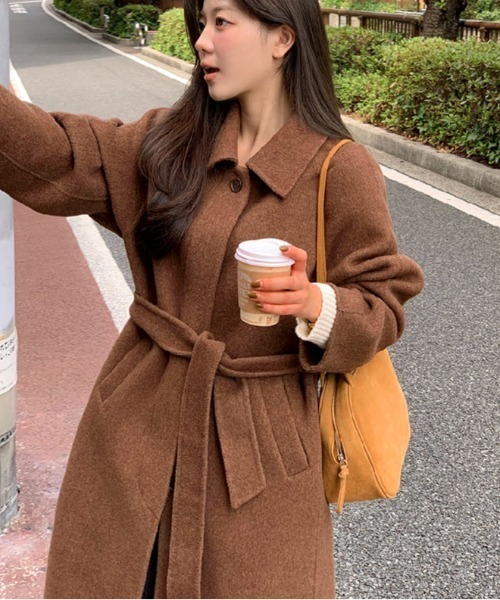 FAVORITO コート チェスターコート 襟付きシングルブレストリボン