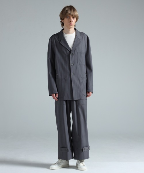 ☆美品☆Y-3 MEN SPACER WOOL COAT メンズ グレー Y-3 ジャケット テーラードジャケット PINSTRIPE REFINED WOOL CHORE