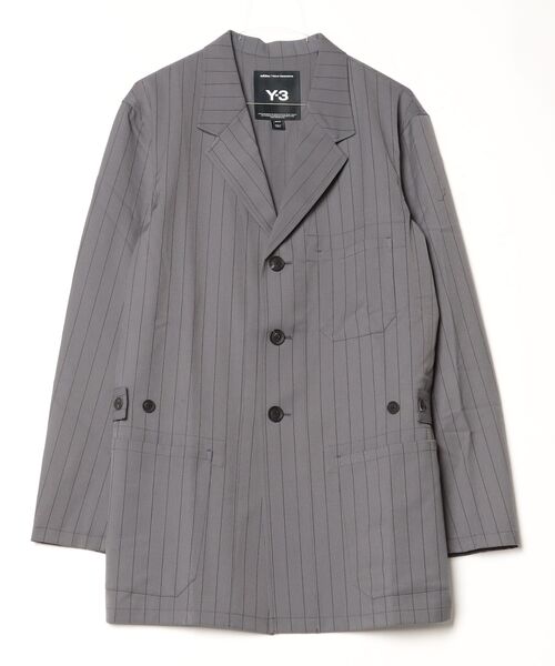 ☆美品☆Y-3 MEN SPACER WOOL COAT メンズ グレー Y-3 ジャケット テーラードジャケット PINSTRIPE REFINED WOOL CHORE