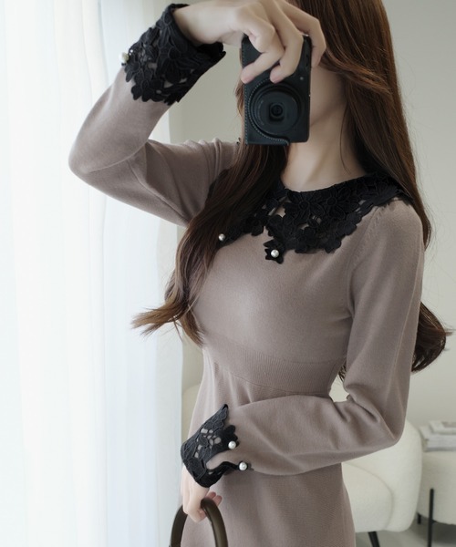 「mily bilet」 ニットワンピース LARGE ブラック レディース_画像4