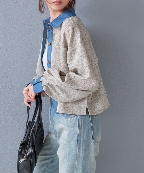 美品♡クレージュ/サマーツイード×デニム切り替えデザインジャケット/ネイビー/L Viaggio Blu | Tweed Items | レディースファッション通販のJ Lounge
