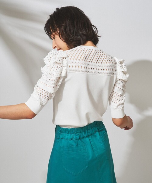 「GRACE CONTINENTAL」 7分袖ニットカーディガン 36 オレンジ レディース_画像3