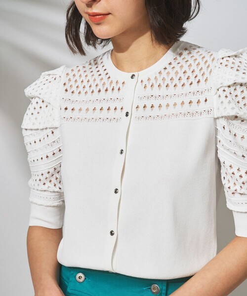 「GRACE CONTINENTAL」 7分袖ニットカーディガン 36 オレンジ レディース_画像5