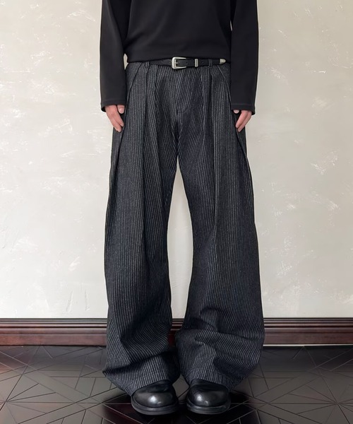 link lot ワイドパンツ ジーンズ フロントタックピンストライプデニム