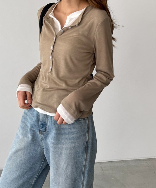 「CANAL JEAN」 長袖カットソー ONE SIZE ベージュ レディース_画像6