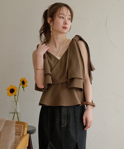 mideal（マイディール） 2way ribbon asymmetry tops / 2wayリボン