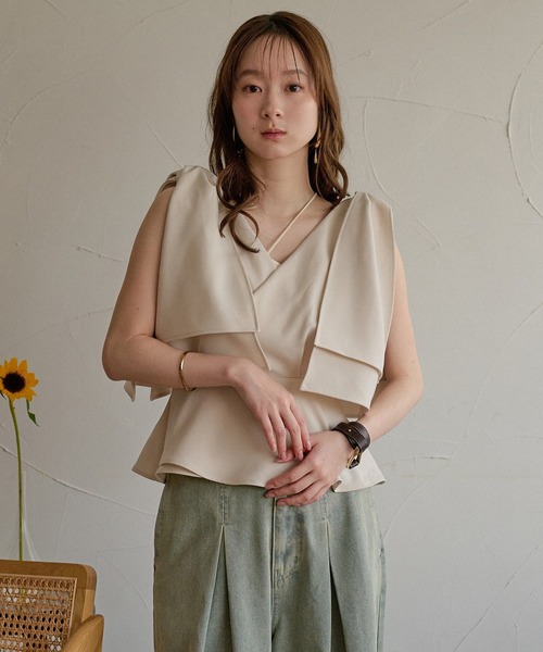 mideal（マイディール） 2way ribbon asymmetry tops / 2wayリボン