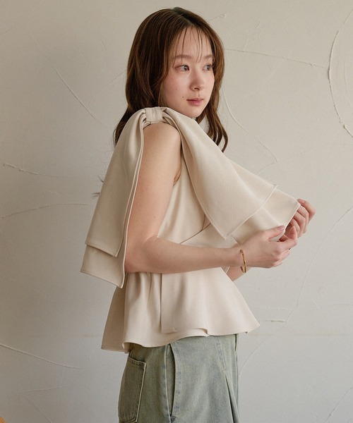 mideal（マイディール） 2way ribbon asymmetry tops / 2wayリボン