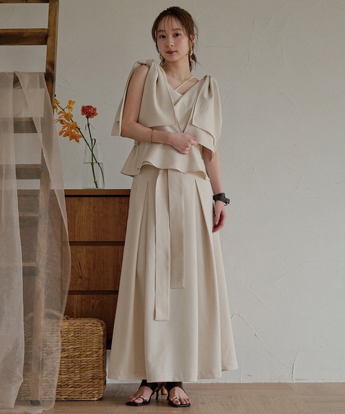 mideal（マイディール） 2way ribbon asymmetry tops / 2wayリボン
