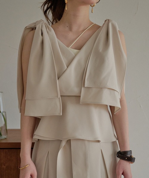 mideal（マイディール） 2way ribbon asymmetry tops / 2wayリボン
