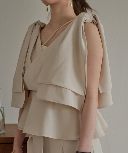 mideal（マイディール） 2way ribbon asymmetry tops / 2wayリボン