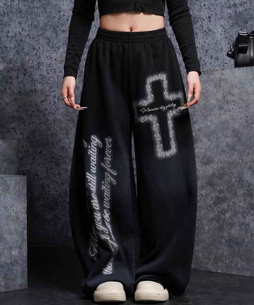 ワイドパンツ スウェットパンツ ジャージ スプレー加工 ワイド