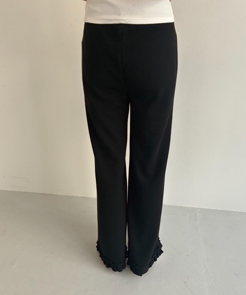 FUULLY STUDIO パンツ フリルヘムセミフレアパンツ レディース