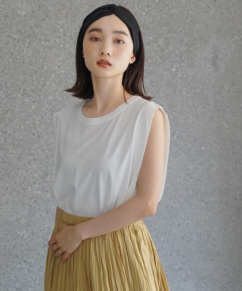 tシャツ Tシャツ サイドタックフレアノースリーブカットプルオーバー *