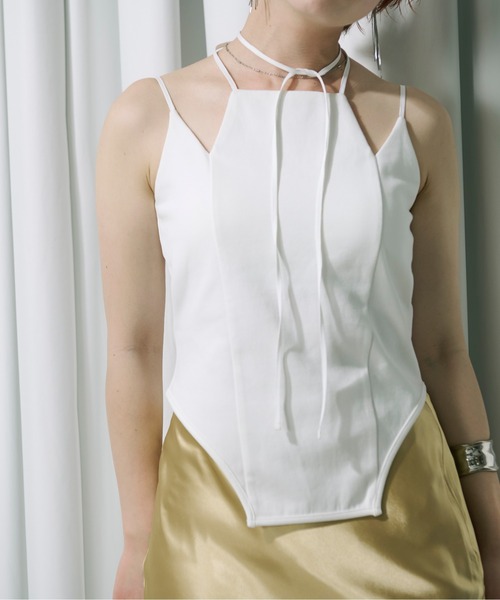 Ezick カップ付き キャミソール Back sheer jagged ホルターネック