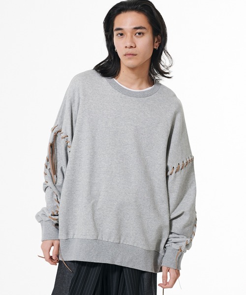 スウェット DISCOVERED ディスカバード / LEATHER LOOPING SWEAT レザールーピングビッグシルエットスウェット