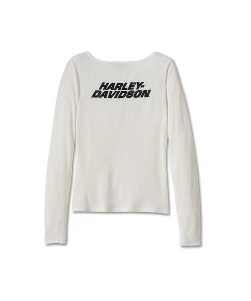 tシャツ バー＆シールドルーシュドVネックトップ レディース Harley Davidson バー＆シールドルーシュドVネックトップ