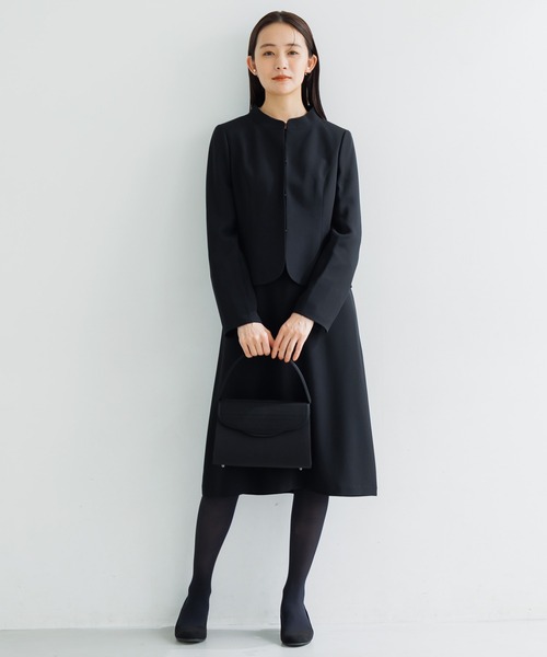 【美品】カルヴェン　高級ブラックフォーマル　ワンピースジャケット　セットアップ form forma セットアップ 「喪服・礼服」スタンドカラー