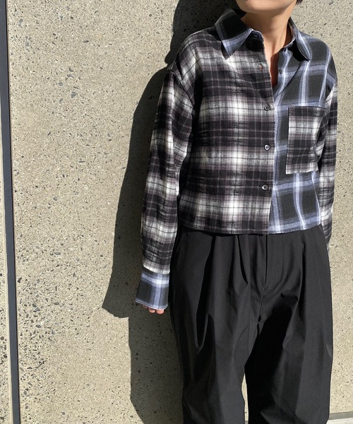 ブラウス シャツ 「cloche」ショートチェックBL レディース