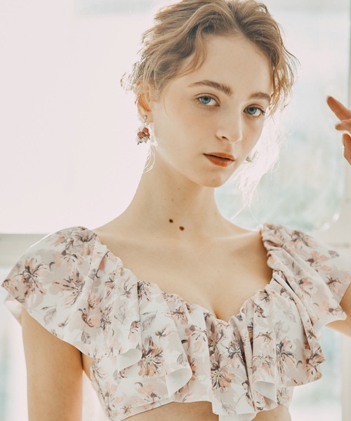 フリル付きセパレート水着 ピンク・ホワイト San-ai Resort　11号 フリル付きセパレート水着 ピンク・ホワイト San-ai Resort 11号