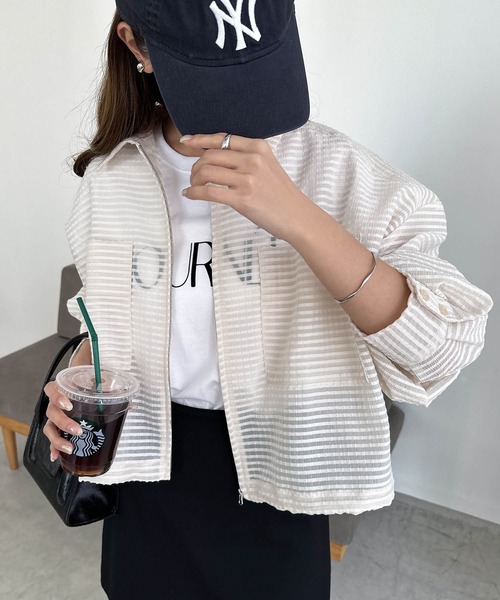 andme コート アウター シアー長袖ジップシャツジャケット