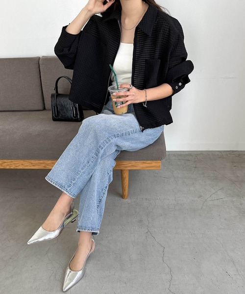 andme コート アウター シアー長袖ジップシャツジャケット
