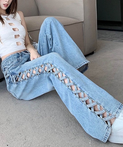 GLAMOROUS JANE ジーンズ デニム デニムパンツ サイドレースアップ  