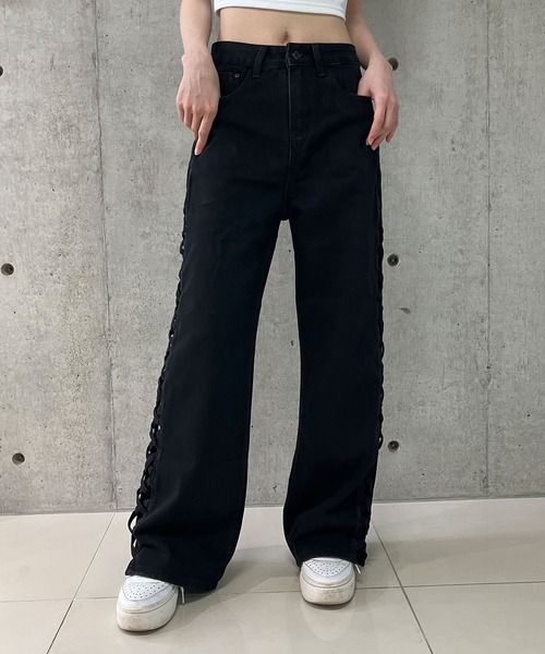 MUVEIL サイドレースデニムパンツ ブラック 34 サイドレースドッキングデニムパンツ（デニムパンツ）｜EVRIS