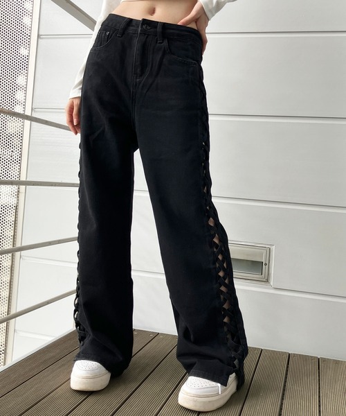 pelle pelle ペレペレ サイドレースアップ ストレートデニムパンツ pelle pelle ペレペレ サイドレースアップ ストレートデニムパンツ