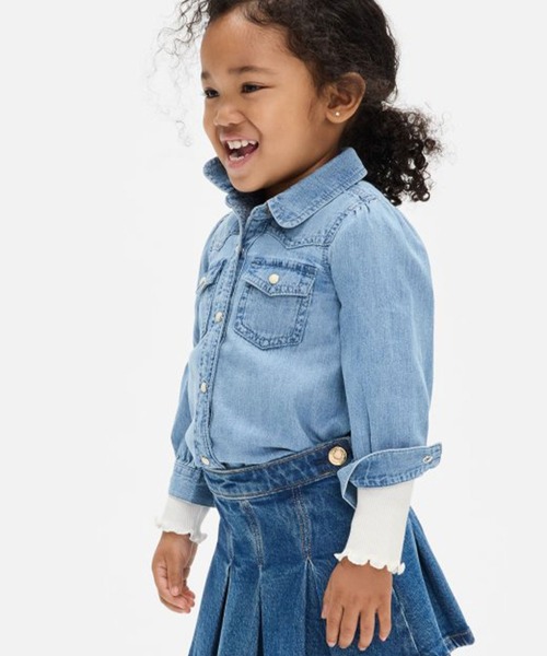 GAP」 「KIDS」長袖シャツ - ライトインディゴブルー キッズ 