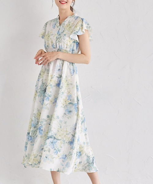 トッコクローゼット　 ウエストシャーリングスキッパーフラワープリントワンピース tocco closet ワンピース ウエストシャーリングスキッパー