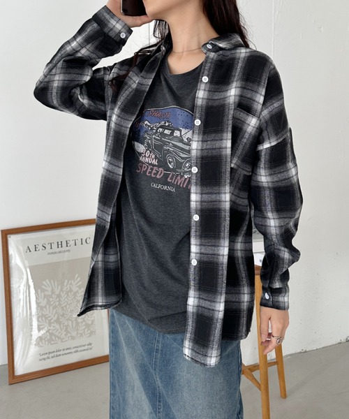 CLEA ブラウス シャツ ビッグシルエットチェックシャツ