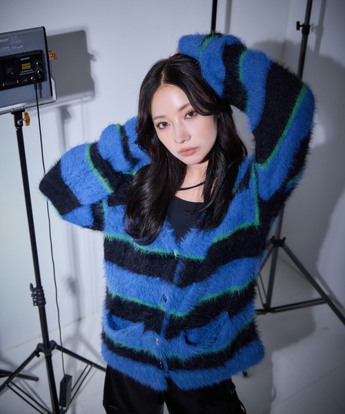 カーディガン UNISEX ボーダーシャギーカーデ レディース