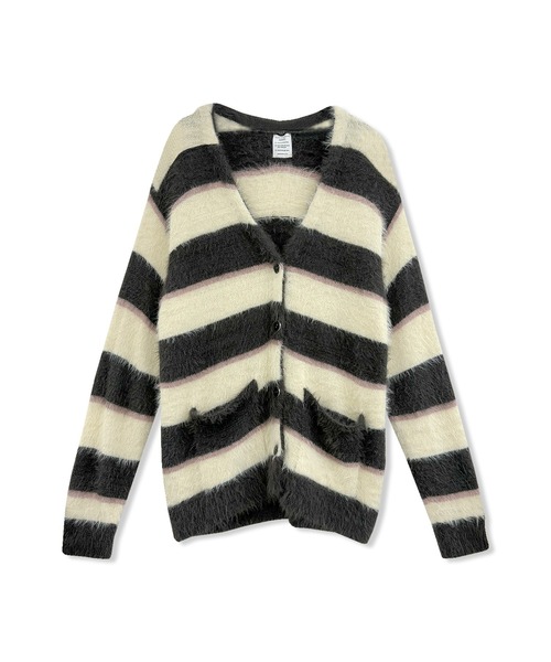 カーディガン UNISEX ボーダーシャギーカーデ レディース ANDGEEBEE カーディガン UNISEX ボーダーシャギーカーデ