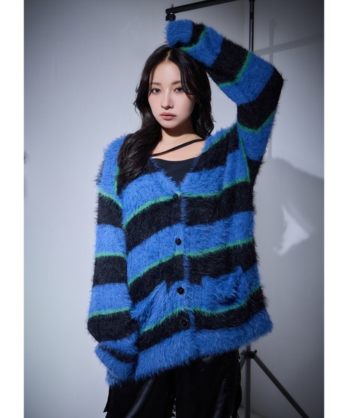 カーディガン UNISEX ボーダーシャギーカーデ レディース ANDGEEBEE カーディガン UNISEX ボーダーシャギーカーデ
