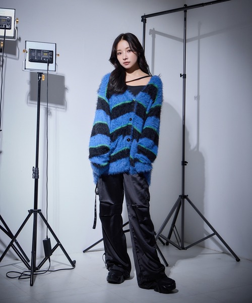 ANDGEEBEE カーディガン UNISEX ボーダーシャギーカーデ